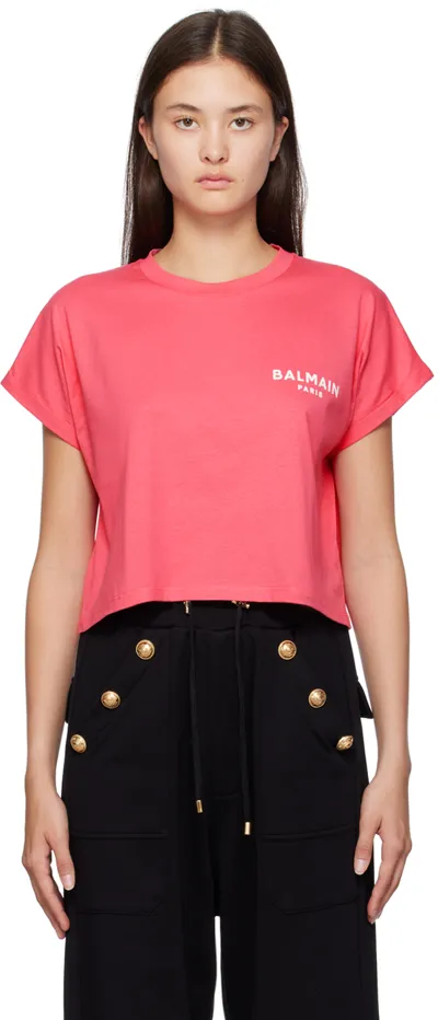 Balmain Pink Flock T-shirt In Oev Rose Fuchsia/nat