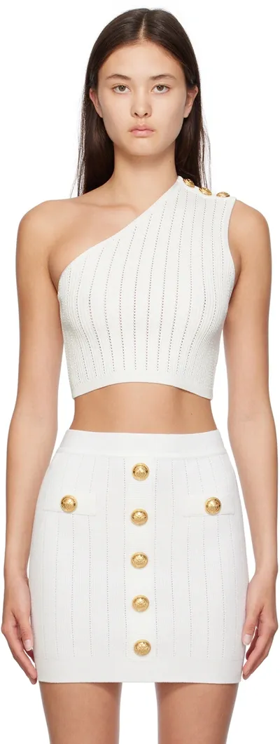 Balmain White Asymmetric Tank Top In 0fa Blanc