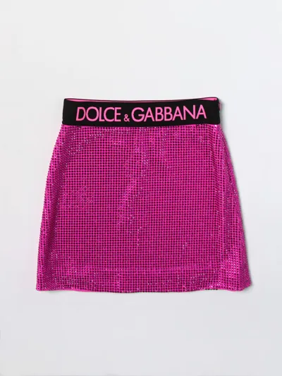 Dolce & Gabbana Kids' Rhinestone Skirt In Orange