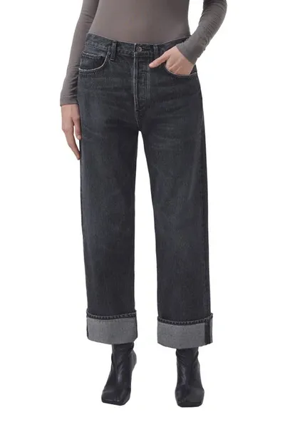 Agolde Fran Cuffed Organic Cotton Ankle Straight Leg Jeans In Ditch