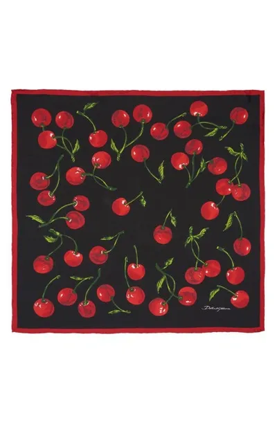 Dolce & Gabbana Cherry-print Silk Scarf In Black  