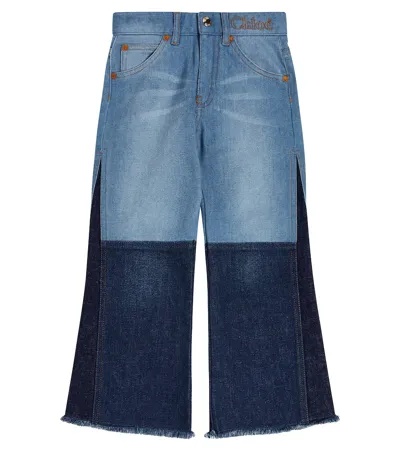 Chloé Kids' Paneled Wide-leg Jeans In Blue