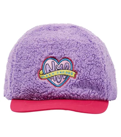 Marc Jacobs Kids' Logo Faux Shearling Baseball Cap In Purple