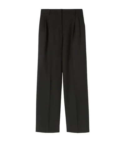 Burberry Grain De Poudre Wool Wide-leg Trousers In Black