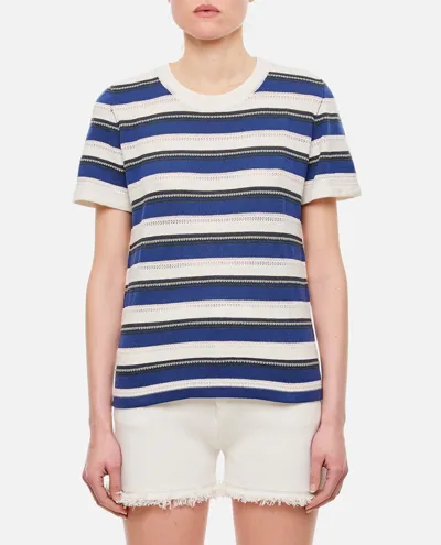 Barrie Striped Short-sleeve Knitted Top In Neutrals