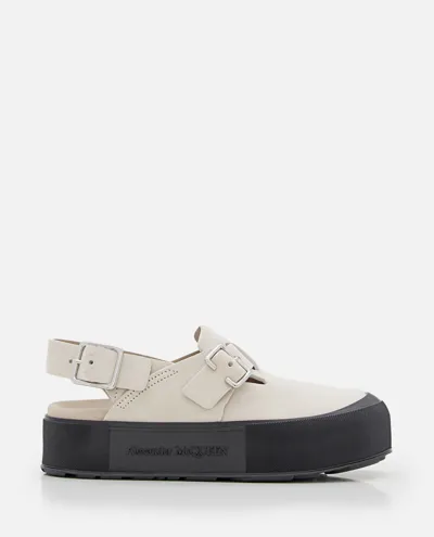 Alexander Mcqueen Leather Sandal In Beige