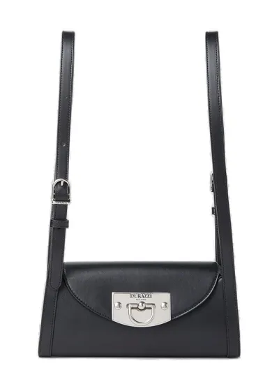 Durazzi Milano Flip-lock Leather Shoulder Bag In Black