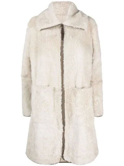 Brunello Cucinelli Zip-up Leather Coat In Beige