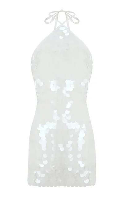 The New Arrivals Ilkyaz Ozel Blânca Sequined Halter Mini Dress In White