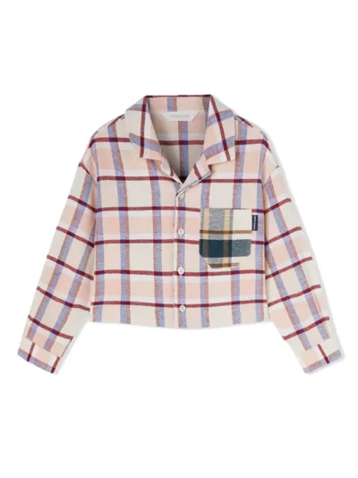 Palm Angels Kids' Logo-print Checked Cotton Shirt In Pink