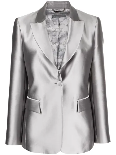 Alberta Ferretti Womens Grey Mikado Single-breasted Silk-blend Blazer