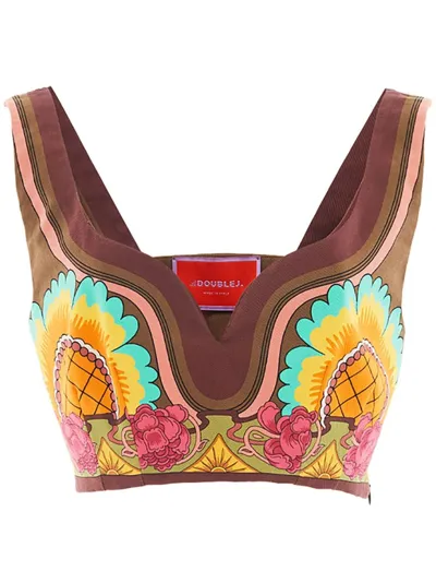 La Doublej Baia Sleeveless Crop Top In Foulard Liberty Piazzato