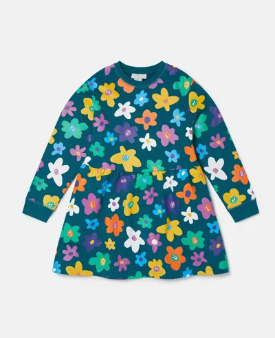 Stella Mccartney Smiley Flower Print Jersey Dress In Black Multicolour