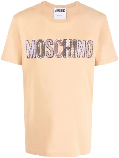 Moschino Logo-patch Cotton T-shirt In Cream