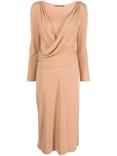 Alberta Ferretti Round-neck Draped Midi Dress In Pink