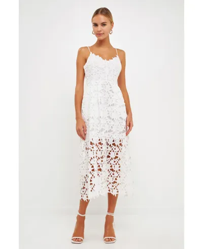 Endless Rose Lace Spaghetti Strap Midi Dress In White