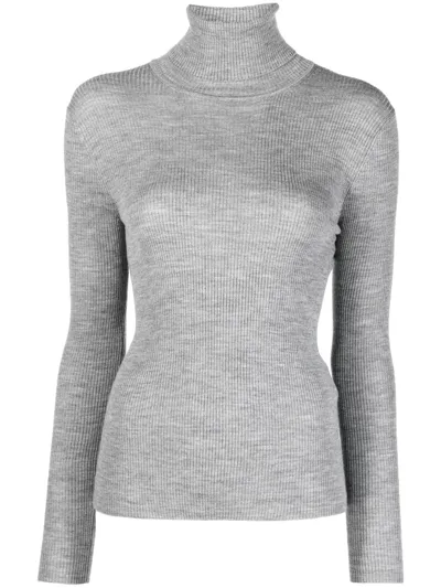 P.a.r.o.s.h High-neck Ribbed-knit Wool Top In Grey