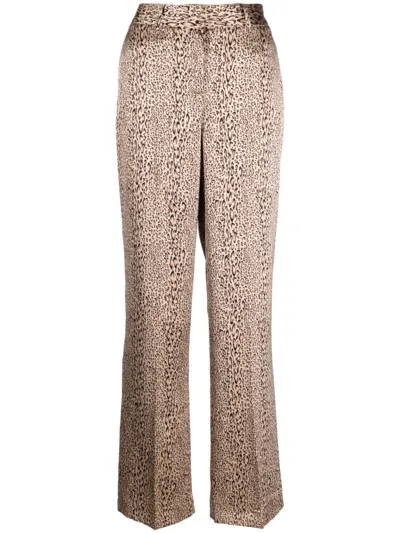 Twinset Leopard-print Wide-leg Trousers In Beige