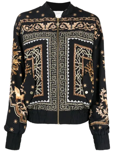 Camilla Duomo Dynasty-print Zipped Bomber Jacket In Black