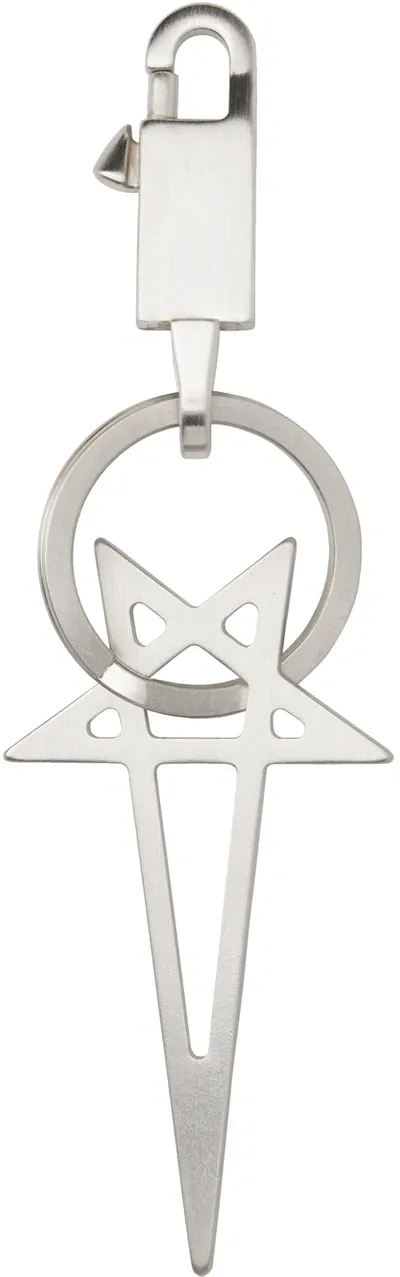 Rick Owens Silver Pentagram Keychain In Palladium