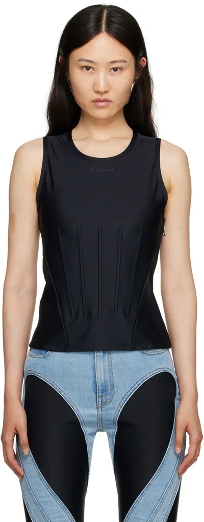 Mugler Black Embossed Tank Top In 1999 Black