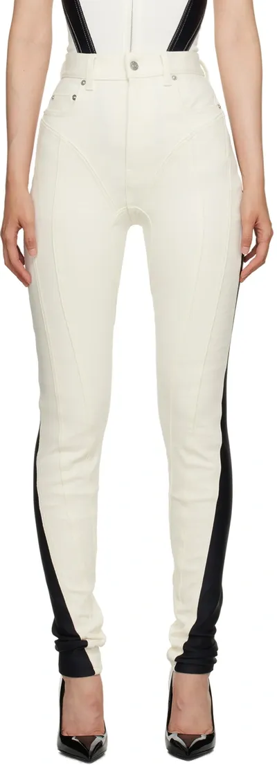 Mugler Stretch Jersey-trimmed High-rise Skinny Jeans In B1119 Ivory / Black