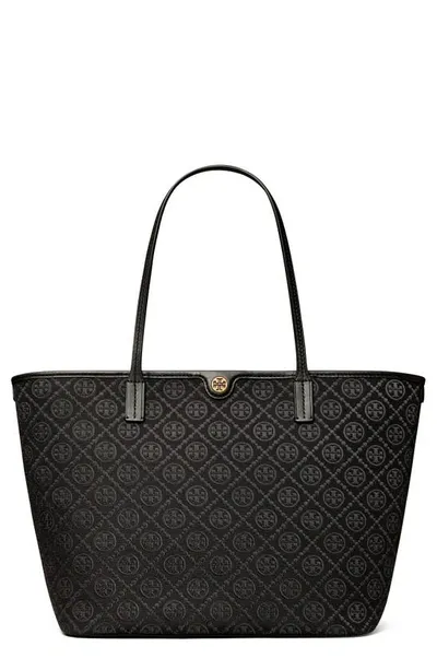 Tory Burch T Monogram Zip Tote In Black