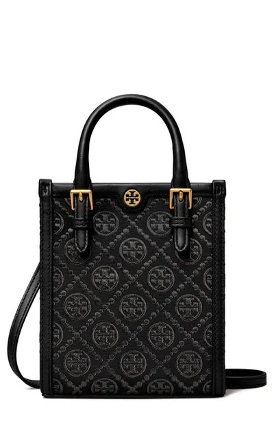 Tory Burch Mini T Monogram Canvas Tote Bag In Black