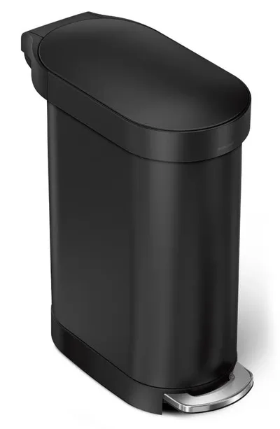 Simplehuman 45l Slim Liner Rim Step Trash Can In Matte Black