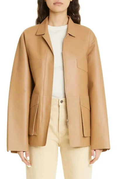 Totême Army Leather Jacket Camel In Cream