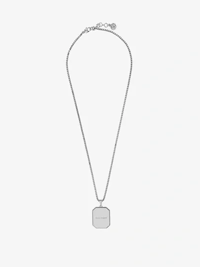 Alexander Mcqueen Logo Engraved Plaque Necklace In Silver