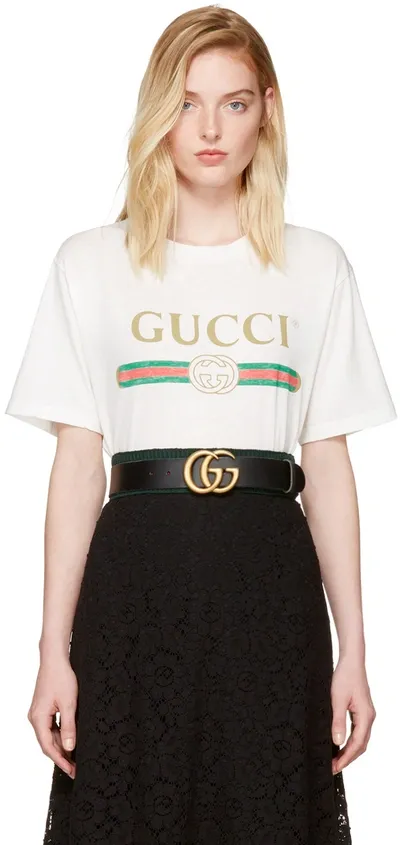 Gucci White Floral Patch Logo T-shirt