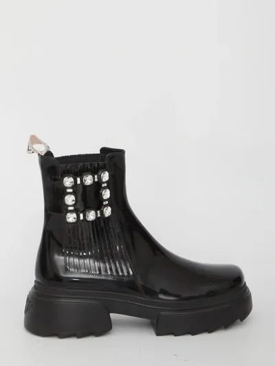 Roger Vivier 30mm Wallaviv Leather Ankle Boots In Black