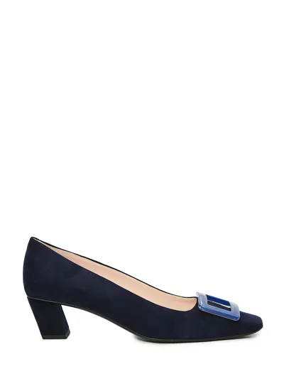 Roger Vivier Belle Vivier Suede Buckle Pumps In Blue