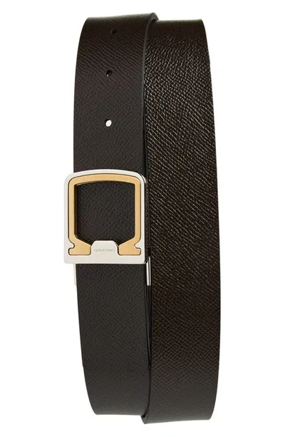 Ferragamo Reversible Inset Gancio Leather Belt In Nero T.moro