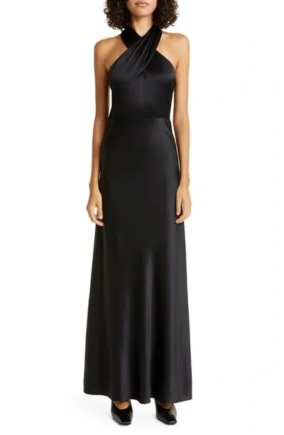 Veronica Beard Alberta Silk Halter Maxi Dress In Black