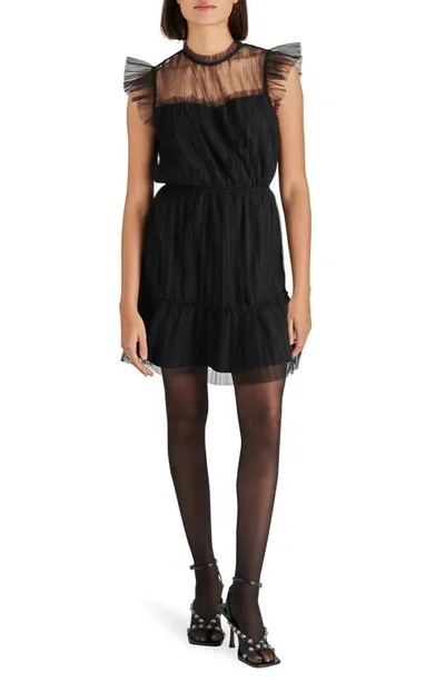 Steve Madden Sabina Sheer Yoke Tulle Minidress In Black