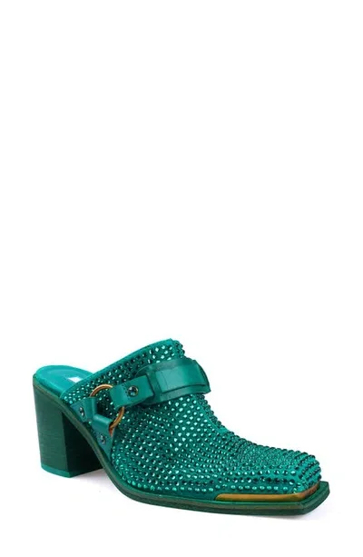 Zigi Alieh Rhinestone Mule In Teal Suede