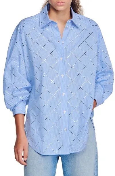 Sandro Janeiro Rhinestone-embellished Shirt In Sky Blue