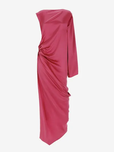 Rick Owens Long One-shoulder Draped Silk Blend Dress In Fuchsia