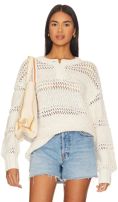 Lovers & Friends Mara Henley Open Stitch Sweater In Ivory