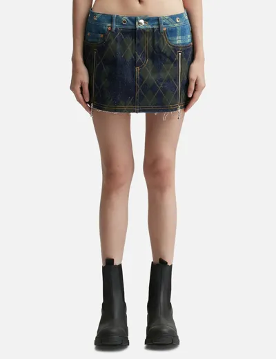 Andersson Bell Kiki Broken Argyle Denim Skirt In Blue