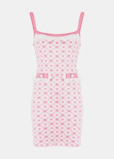 Alessandra Rich Heart-print Knitted Mini Dress In Light Pink,white