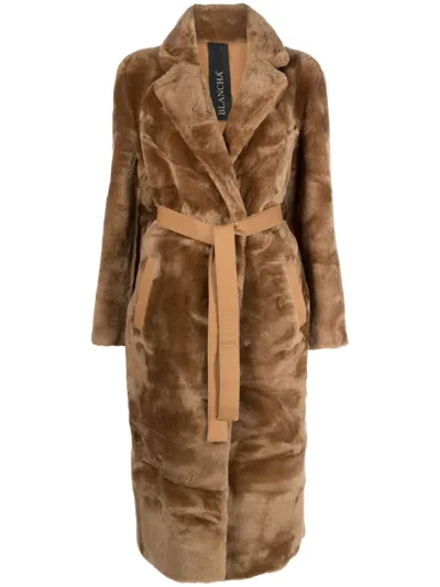 Blancha Reversible Belted Shearling Coat In Beige