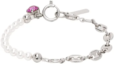 Justine Clenquet Ssense Exclusive Silver Maddy Bracelet In Fuchsia