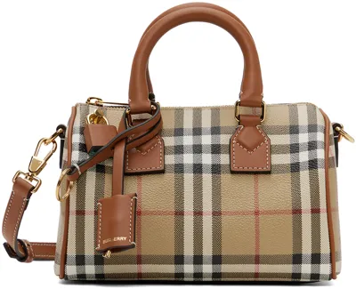 Burberry Beige Mini Check Bowling Bag In Vntg Chk/briar Brown