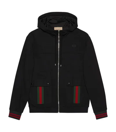 Gucci Cotton Jersey Web Stripe Hoodie In Black