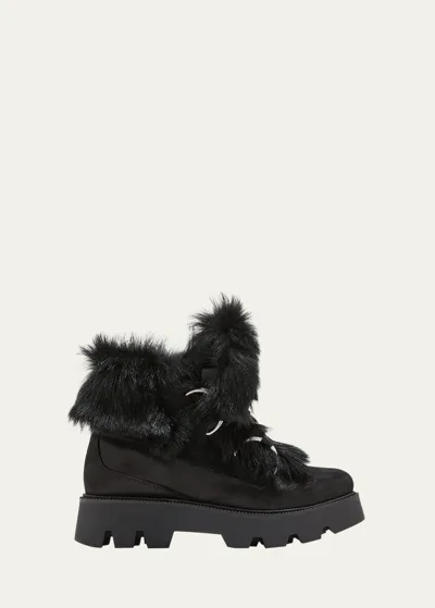 Montelliana 1965 Shearling-lined Leather Hiking Boots In Black