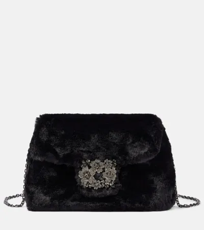 Roger Vivier Rv Bouquet Mini Faux Fur Shoulder Bag In Nero