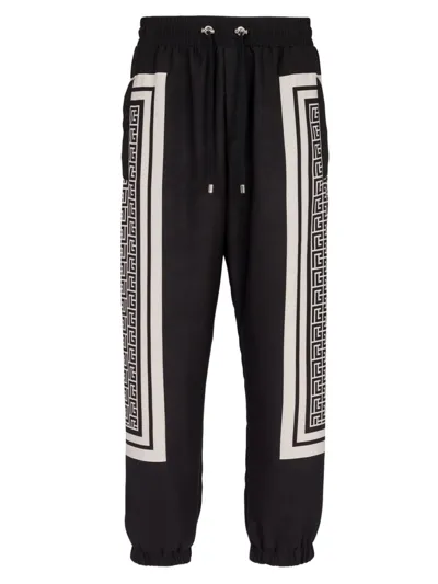 Balmain Monogram-scarf Drawstring Track Pants In Black White